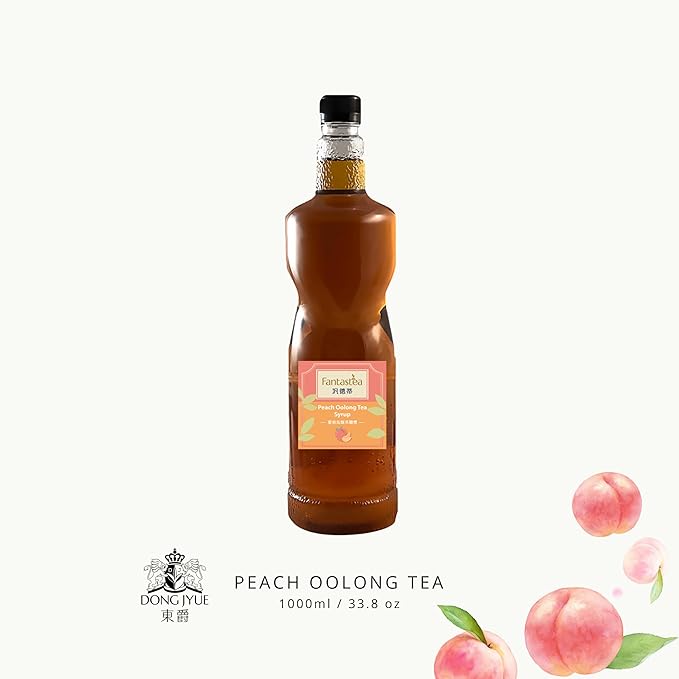 Dong Jyue Peach Oolong Tea Syrup – Made with Real Tea – 1 Liter Bottle – Taiwan Oolong Tea & Juicy Peach Flavor – Premium Syrup for Iced Tea, Sparkling Drinks, Boba & More – Commercial Use – 1 Pack