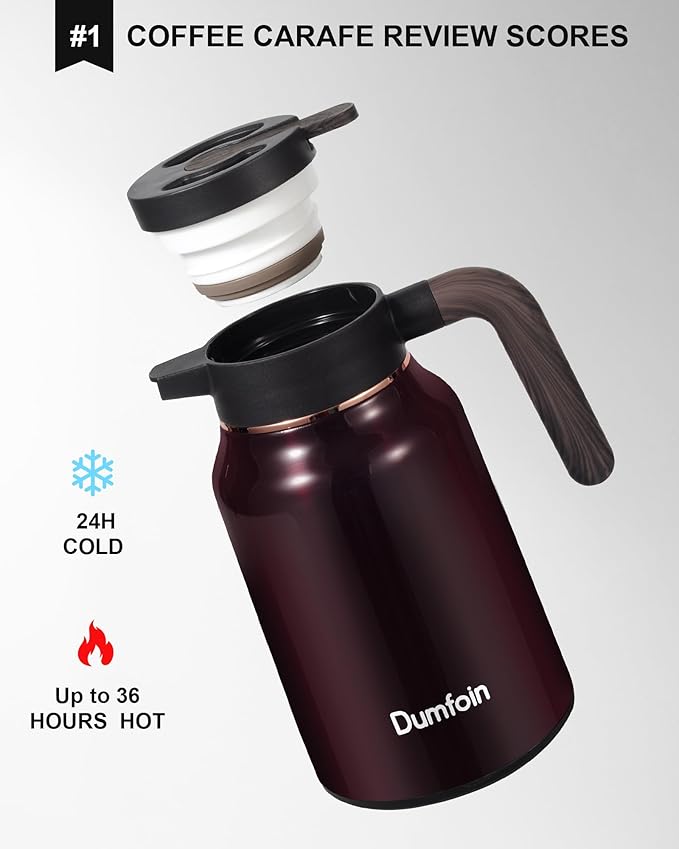 Carafes for Hot Liquids 51 oz - 12 Hour 2 PCS Stainless Steel Thermal Coffee Carafe-Insulated Coffee Carafes For Keeping Hot/Cold Coffee, Tea, Water, 1.5 Liter Beverage Dispenser(red/red)