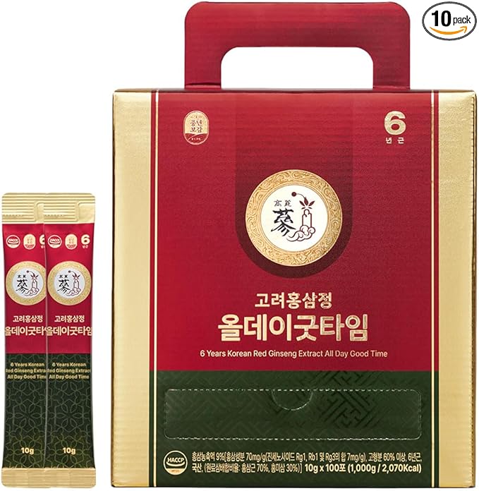 6-Year Korean Red Ginseng Extract Shot, HACCP Certified, Caffeine Free, Formulated with 12+ Traditional Korean Herbal Ingredients -Parent (100sticks, AlldayGoodtime)