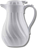 Tablecraft Insulated Coffee Server, Tea and Hot Water Beverage Dispenser, Swirl Thermal Triple Wall Serving Pitcher, Commercial Restaurant Foodservice Plastic BPA Free Pot, White, 64 Ounce