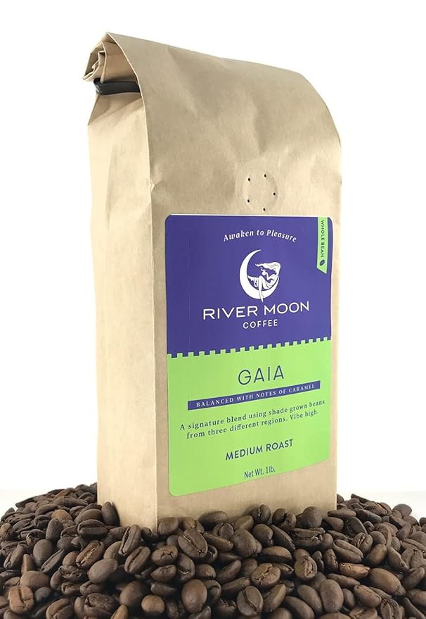 River Moon Coffee, Medium Roast Coffee Beans, 16 Ounces, Non-GMO, Direct Trade, 100% Arabica, Gaia Blend
