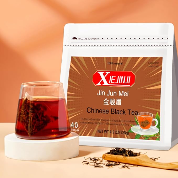 XIEJINJI Golden Monkey Tea - Chinese Black Tea - Jinjunmei - Premium Bud Tea - Eco-Conscious Tea Bags - 3.2g x 40 Count - Repeated Brewing - High Mountain Nature Fruit