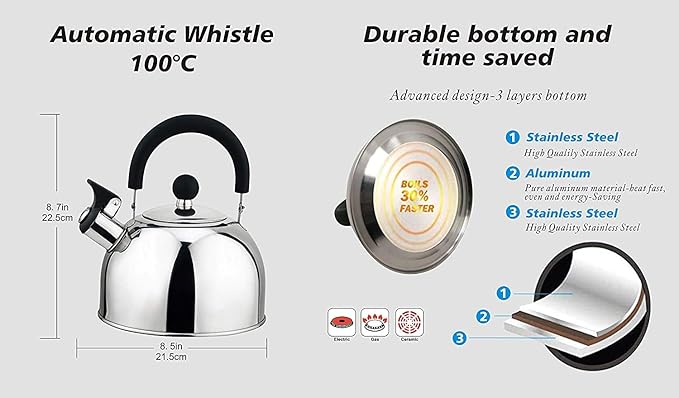 J&V TEXTILES Stainless Steel Whistling Tea Kettle, 2.5-Quart*
