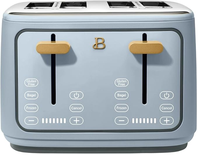 Beautiful 4 Slices Toaster - 7 Shade Settings, Touch Display, Extra-Wide Slots for Bagels, Gluten-Free & Frozen Presets, LED Countdown, Removable Crumb Tray, 1800-watt toasting (Cornflower Blue)