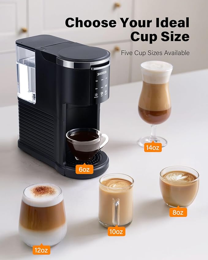 SHARDOR 3 in 1 Single Serve Coffee Maker for K Cup & Ground Coffee & Teas, Pod Coffee machine, 6–14oz Brew Sizes, 40oz Detachable Water Reservoir, Descale Settings, Black