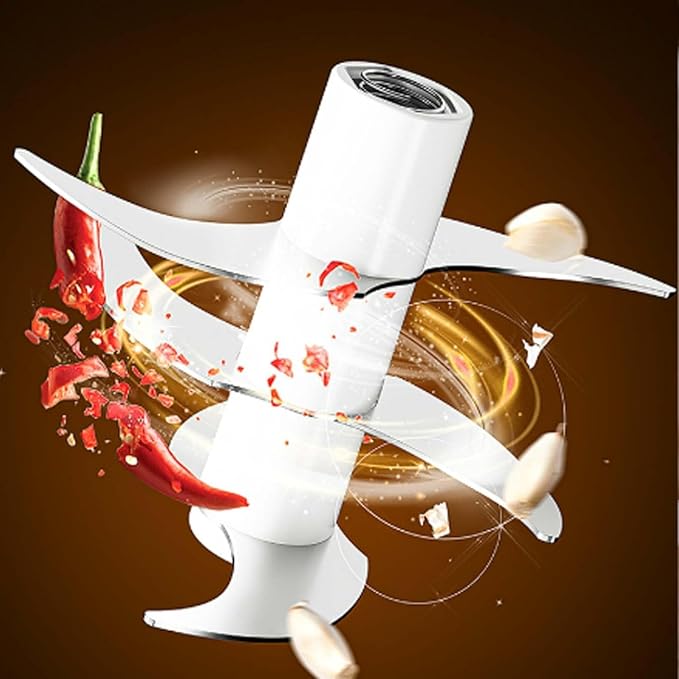 Electric Garlic Chopper, 300ml Mini Portable Veggie Cutter, Dicer with 4 Stainless Steel Blades, One-Touch Operation for Garlic, Onion, Nuts, Easy to Clean, Dishwasher Safe (White)