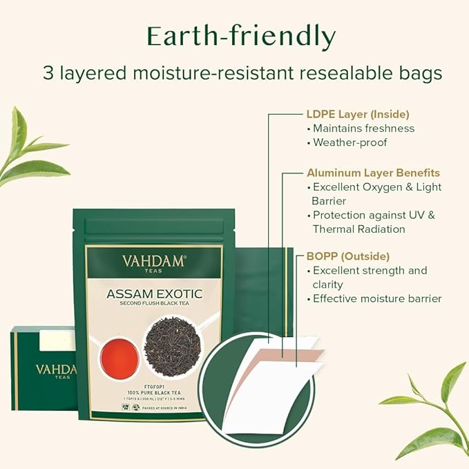 VAHDAM, Fresh Harvest Assam Tea Leaves with Golden Tips, 3.53oz (50 Cups) Strong, Malty & Rich - Exotic Assam Tea Loose Leaf | Pure Assam Black Tea | English Breakfast Tea