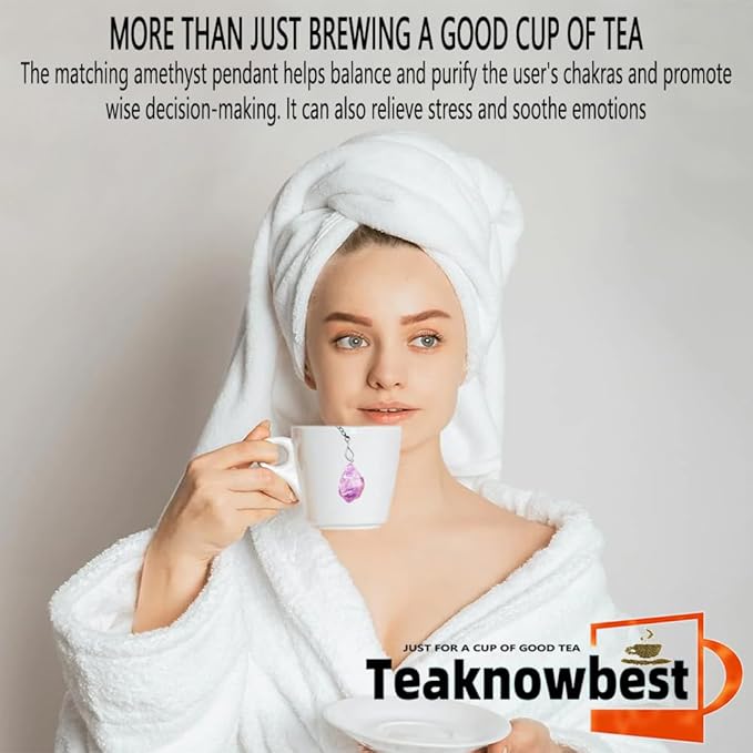1PCS Loose tea infuser，Stainless Steel Tea Strainers for Loose Tea，tea leaves infuser，Fine mesh tea ball + crystal pendant，Suitable for brewing all loose leaf teas (1, Amethyst)