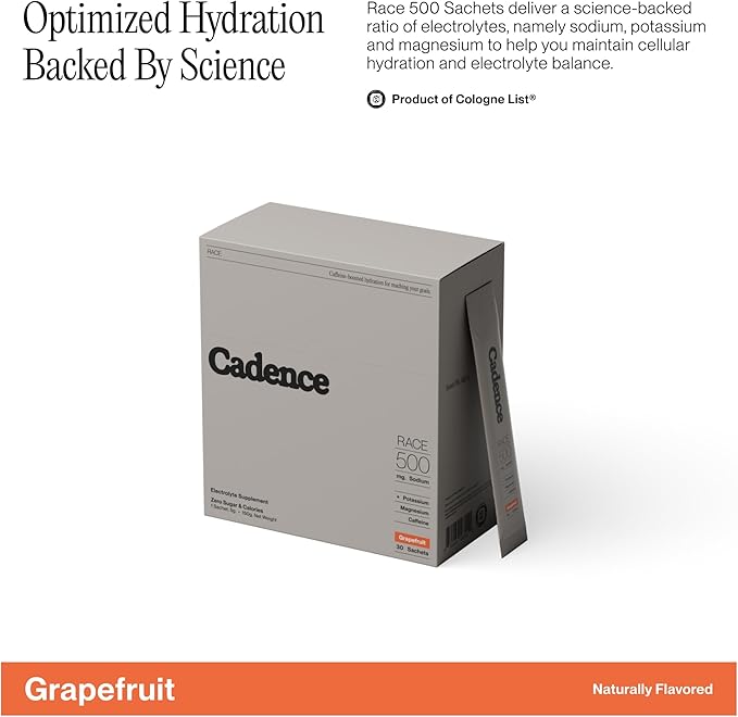 Cadence Sachets Race Energy Grapefruit - Carton (5g x 30) | Science-Backed Hydration | Zero Caffeine | Vegan, Keto & Paleo Friendly | Sodium, Potassium & Magnesium for Performance & Recovery