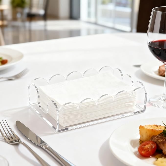 Acrylic Napkin Holder for Bathroom, Sleek Scalloped Design Guest Towel Holder, Disposable Holder Hand Towel Tray for Parties, Weddings, Party, Hotel, Restaurant and Kitchen 5 x 9 Inch 1 pcs