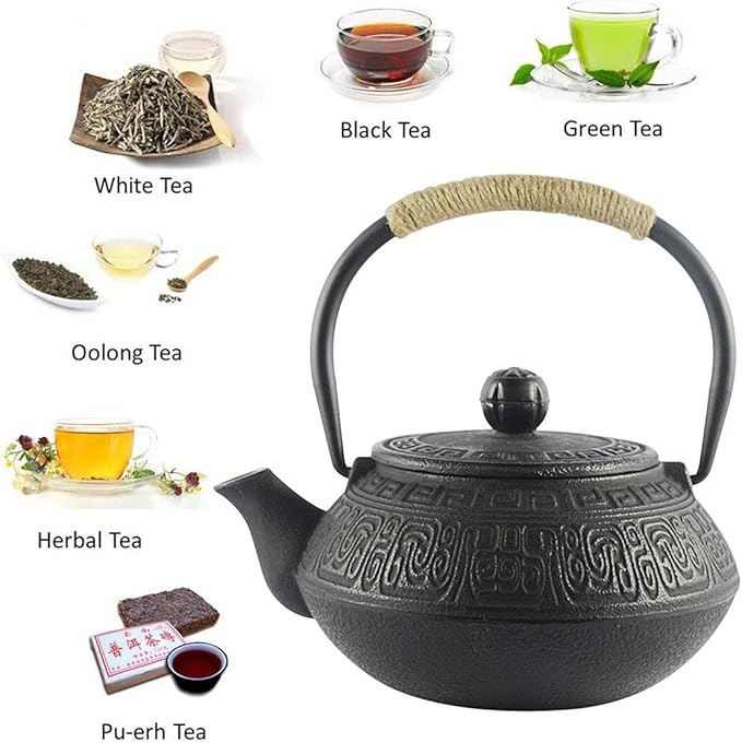 Hwagui - Japanese Cast Iron Teapot With Stainless Steel Tea Infuser, Tea Kettle Stovetop Safe 600ml/20oz