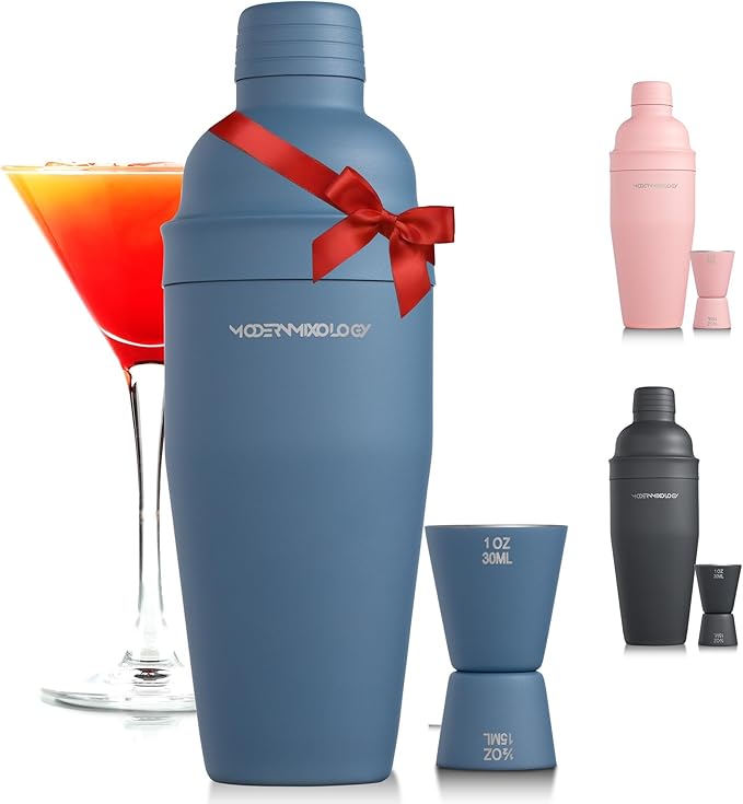 Mixology & Craft Matte Blue Bartender Kit – Cocktail Shaker and Jigger Set, 24oz Drink Mixer with Cap – Home Bar Tools for Mixing Cocktails, Martini, Margarita – Sleek Gift for Men & Women