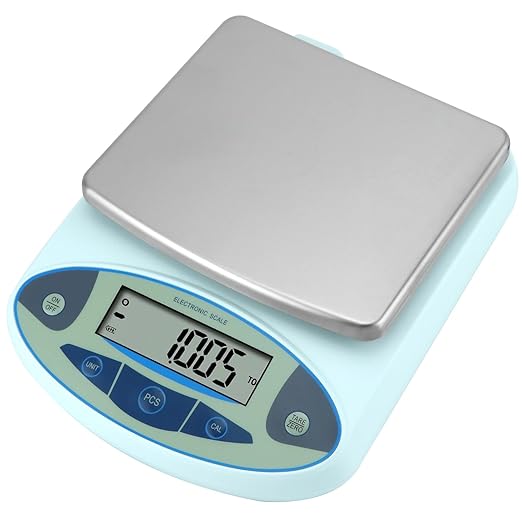 QWORK Lab Scale 5000gx0.01g, High Precision Digital Weighing Scale, Accuracy Digital Scale 0.01, 8 Ranges (200g-5000g), Stainless Steel Pan, Food Scale