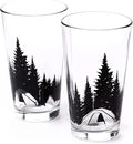 Black Lantern Camping in the Woods Pint Glass Set 16oz Nature-Themed Beer Glasses for Outdoor & Craft Beer Lovers (Set of 2)