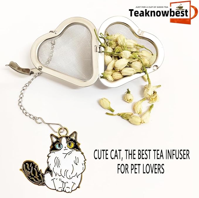 2Pack Ragdoll cat Tea infuser, loose tea strainer, Heart shaped tea ball + cute animal pendant, reusable tea steeper makes afternoon tea meaningful (Cat, 2PCS)