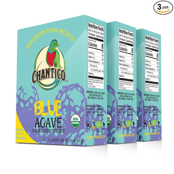 Chantico Sweet Granulated Agave Powder – 3 Box of 35/2.4 g Sachet, Convenient single-serve packaging, Low-carb, Keto, Sugar substitute, Perfect for use in baking, smoothies, coffee, tea, yogurt