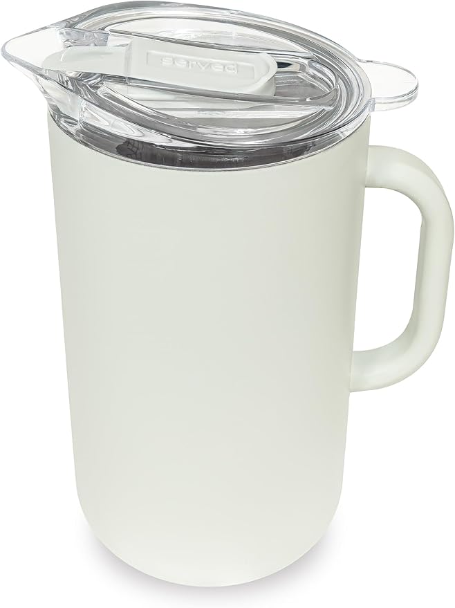 Served Premium Insulated Pitcher (2L/66oz) - Double Walled, Copper Lined Stainless Steel Pitcher with Lid - Vacuum Insulated Carafe for Hot Coffee, Tea, Iced Drinks, Water, Cocktails, and More