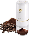 Portable Electric Coffee Grinder ，Automatic Coffee Grinder with USB Type-C wireless charging design，Adjustable Coarse to Fine for coffee beans, grains, cleaning brush + cable Includes (white)