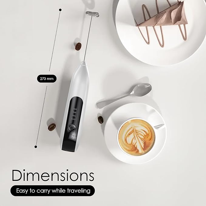 GOCHA | Electric Milk Frother Handheld - Rechargeable Coffee Frother with USB-C & 2 Speeds - Powerful RPM Latte Foam Maker for Cappuccino, Matcha, Hot Chocolate - Includes Stand & Whisk (White)