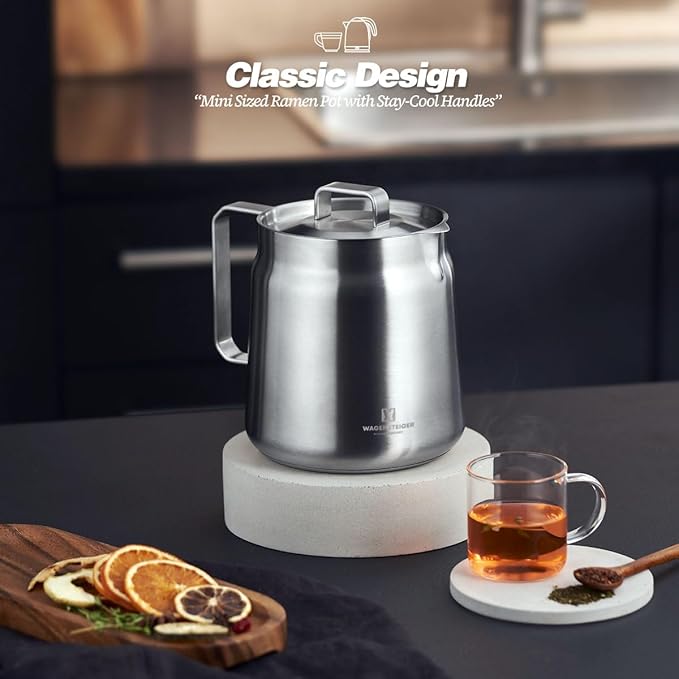 Stainless Steel Classic Tea Kettle 2.1 Quarts / 2 Liters, Multi-purpose Cooking Pot, Mini Milk Pan, Butter Warmer, On-the-go Saucepan, Ramen Pot, Stovetop Metal Tea/Coffee Pot (606)
