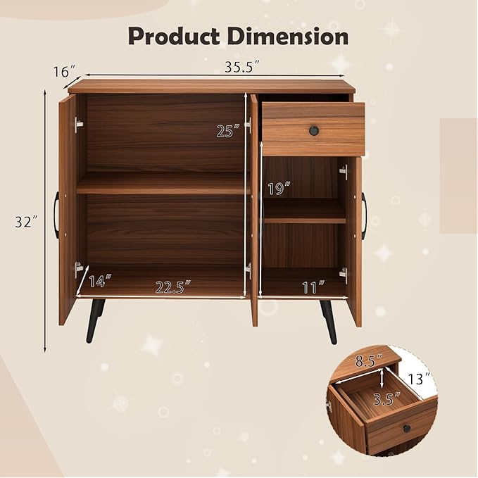 Buffet Cabinet with Storage, Sideboard Cabinet with Drawers, Kitchen Storage Cabinet w/Doors & Shelves, Farmhouse Buffet Table, Bar Cabinet for Kitchen, Dining Living Room, Entryway (3 Doors)