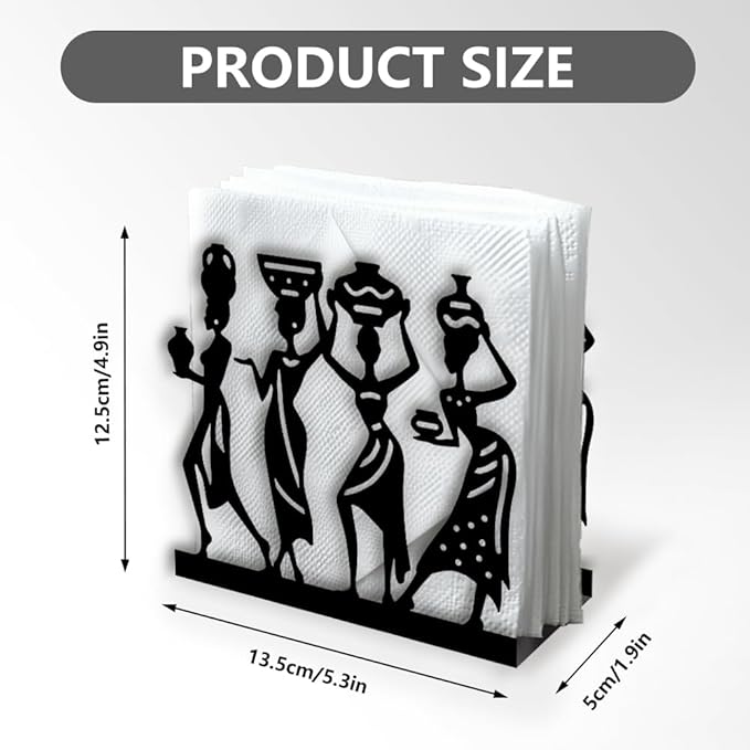 African Female Decorative Black Metal Napkin Holder for Table, 5.3" x 4.9" x 1.9" African Women Standing Napkin Holder for Home Kitchen Restaurant Picnic Party Coffee Bar Dining Room