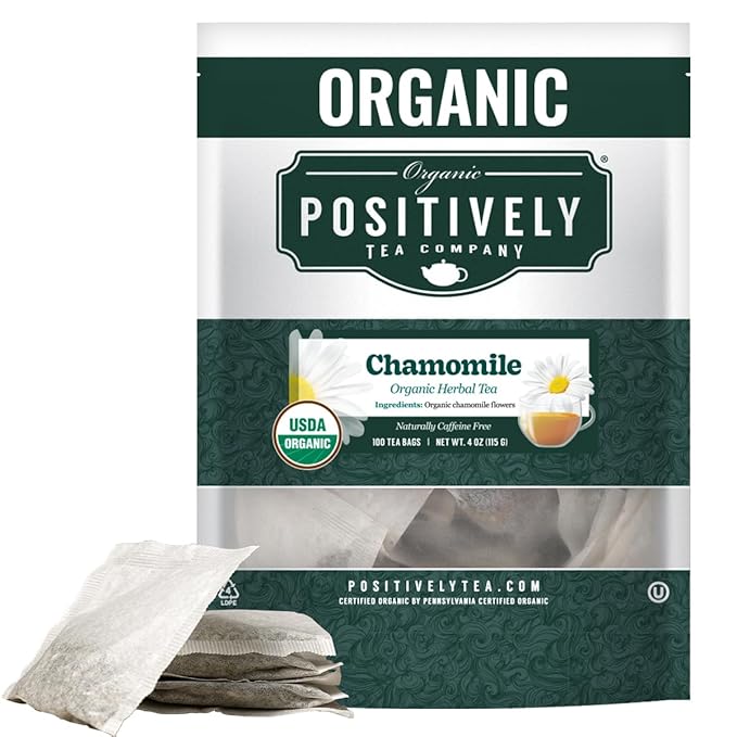 Organic Positively Tea Company, Chamomile Herbal Tea Bags, 100 Count, Eco-Friendly Tea Bags, Non-GMO