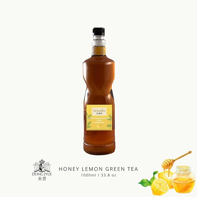 Dong Jyue Honey Lemon Green Tea Syrup – Made with Real Green Tea – 1 Liter Bottle – Refreshing Honey Citrus Flavor – Ideal for Tea Shops, Sparkling Tea, Lemonade & More – Commercial Use – 1 Pack
