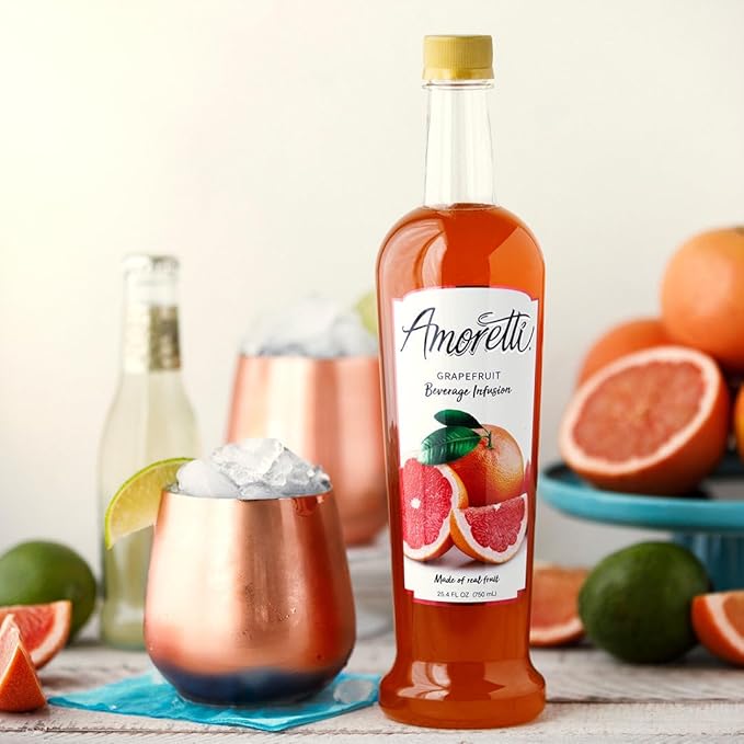 Amoretti - Grapefruit Beverage Infusion, 94 Servings Per Bottle (750 ml) - Drink Mix & Water Enhancer with Pump for Flavoring Cocktails, Waters, Teas, and other Beverages, Preservative Free