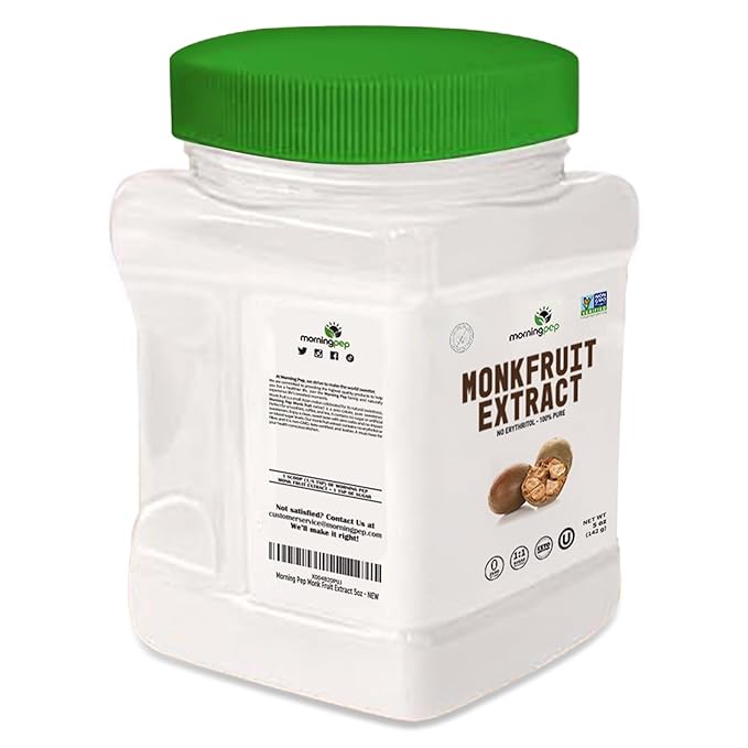 Morning Pep 100% Pure Monk Fruit extract sweetener, No Erythritol, Monkfruit Extract Powder, NON-GMO Project Verified, Keto Certified, OU kosher, No Fillers Zero Calories | Over 450 Servings | 5 oz