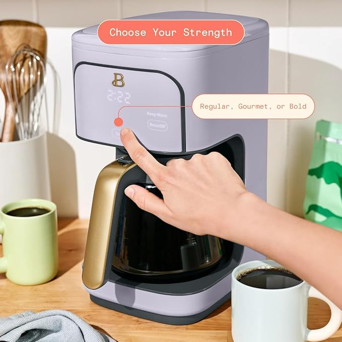 Beautiful 12 Cup Programmable Coffee Maker, Drip Coffee Machine with Glass Carafe, Automatic Brew Strength Control, Espresso Maker Function, Compact Espresso Machine (Lavender)