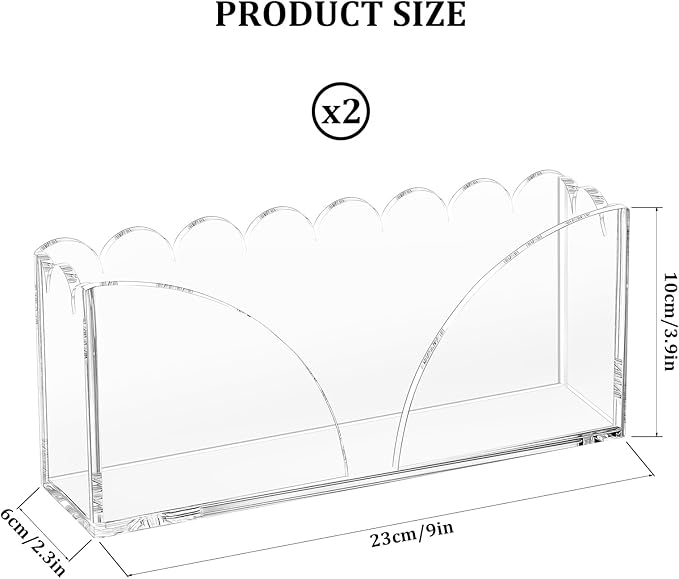 Acrylic Guest Towel Holder Scalloped Tray Set of 2 for Bathroom Clear Waterproof Disposable Paper Hand Towel Napkin Holder Stand with Non-Slip Pads for Table Home Kitchen Vanity Counter Hotel
