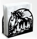 Herd of Horses Decorative Black Metal Napkin Holder for Table, 5.3" x 4.9" x 1.9" Aniaml Tree Forest Standing Napkin Holder for Home Kitchen Restaurant Picnic Party Coffee Bar Dining Room