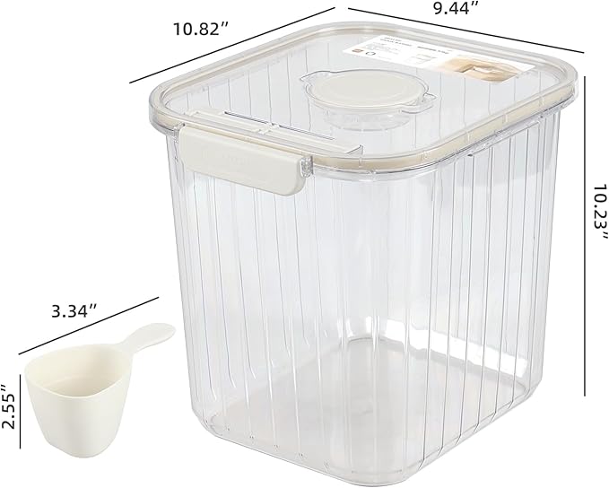22 Lbs Plastic Dry Food Storage Container with Scoop, Airtight Food Storage Container with Seal Lid, Flip Top, Clear