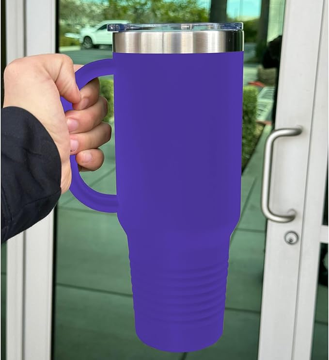 LaserGram 40oz Vacuum Insulated Travel Mug with Handle, Sushi, Personalized Engraving Included (Dark Purple)