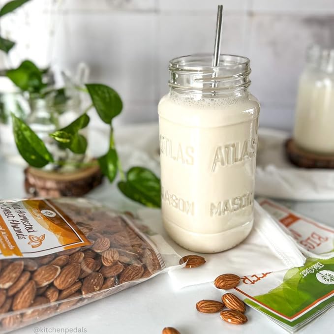Pro Quality Nut Milk Bag & Raw Almonds - Kit includes Ellie's Best 12"X12" Reusable All Purpose Food Grade Nut Milk Bag Strainer & 1lb of Farm Fresh Wild Harvest Raw Almonds & Free Recipe Book
