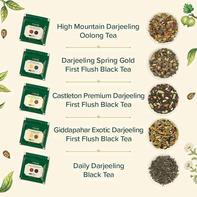 VAHDAM, Assorted Darjeeling Tea Sampler (10 Flavors, 50 Servings) Gluten Free, Non GMO - Darjeeling First Flush & Second Flush | Christmas Tea Gift Set
