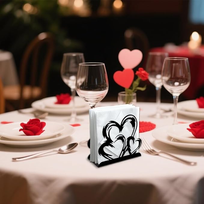 Heart and Love Decorative Black Metal Napkin Holder for Table, 5.3" x 4.9" x 1.9" Heart Standing Napkin Holder for Home Kitchen Restaurant Picnic Party Coffee Bar Dining Room