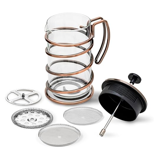 OVENTE French Press Coffee Maker 27 Ounce with Heat Resistant Borosilicate Glass, Stainless Steel Design and 4-Level Filter System, Portable Cold Brewer Pot for Travel, Camping or Gift, Copper FSW27C