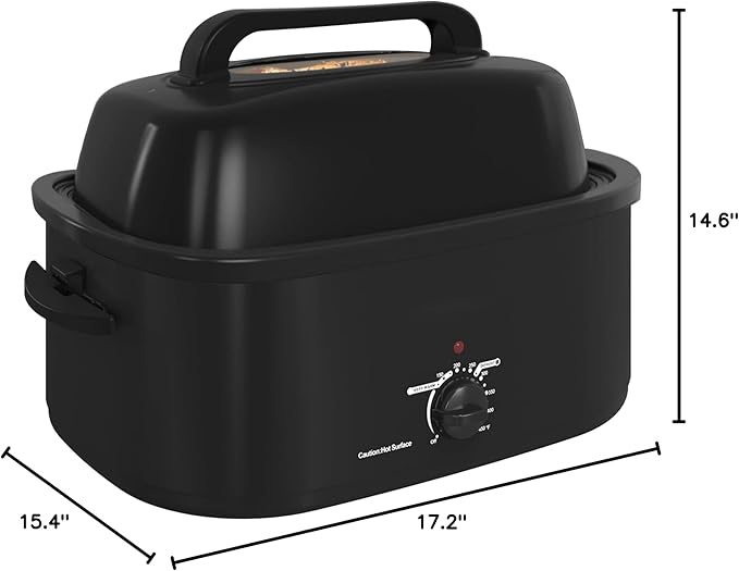22 Quart Electric Roaster Oven, Turkey Roaster with Viewing & Self-basting Lid, Stainless Steel Turkey Roaster Oven, Black