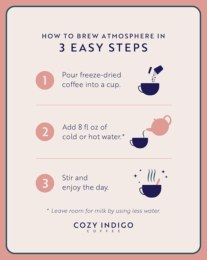 COZY INDIGO COFFEE - ATMOSPHERE Italian Dark Roast Instant Freeze Dried Specialty Coffee, 24 Capsules, 100% Arabica, Enjoy Cold or Hot, Perfect for Travel and On The Go