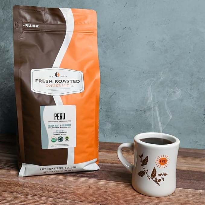 Fresh Roasted Coffee, USDA Organic Peru | 3rd Party Tested for Pesticides, Mold, Mycotoxins, Kosher | 100% Arabica, Specialty Grade, Med Roast 5 lb (80 oz) Ground