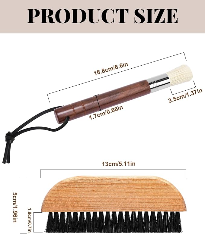 2 Pack Espresso Machine Cleaning Brush, Coffee Brush - Ebony Bristle with Hanging Rope & Walnut Wood Espresso Brush for Espresso Machine, Grinder, Countertop, Compact Coffee Cleaning Tool