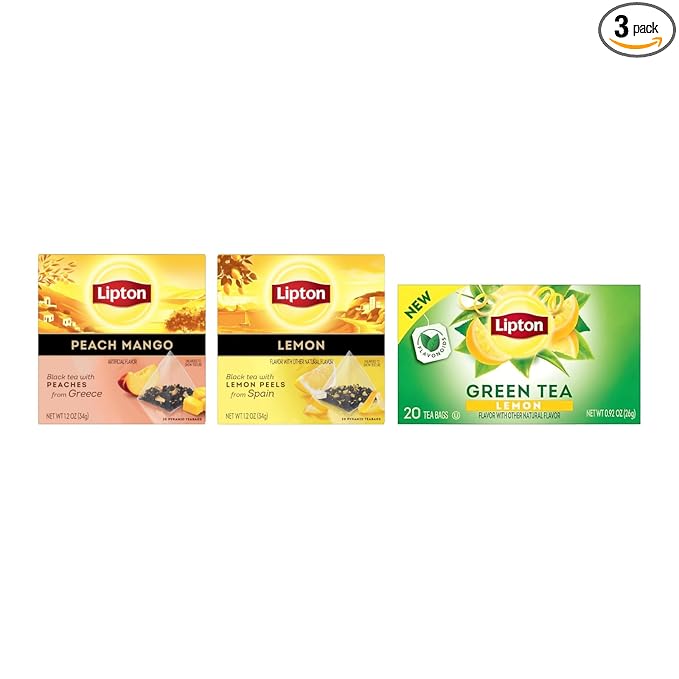 Lipton Peach Mango Black Tea, Lemon Green Tea, Lemon Black Tea 20CT (1ea) (Variety Pack)