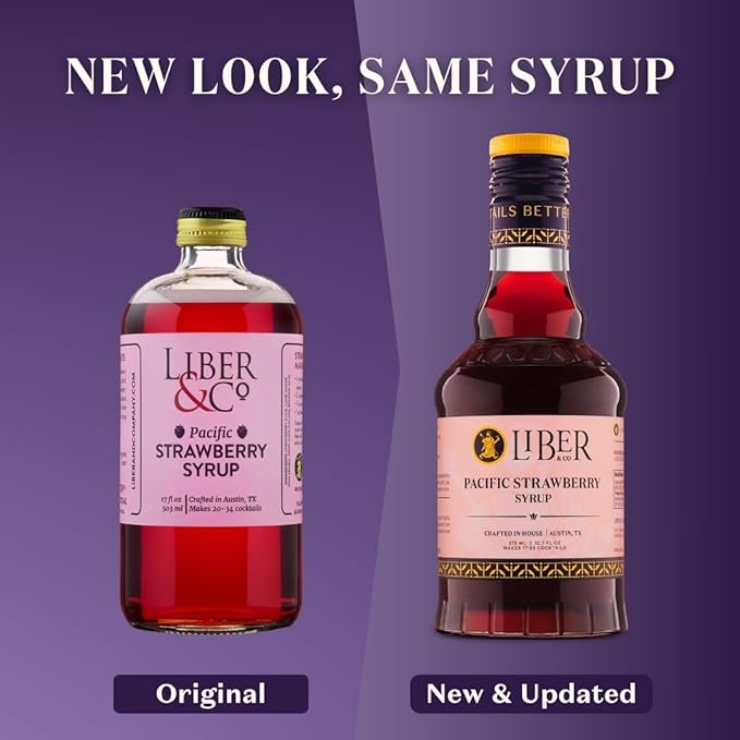 Liber & Co. Pacific Strawberry Syrup - Craft Cocktail Mixer with 60% Strawberry Juice - Perfect for Daiquiris, Margaritas & Mocktails - Makes 50 Drinks (25.4 oz)
