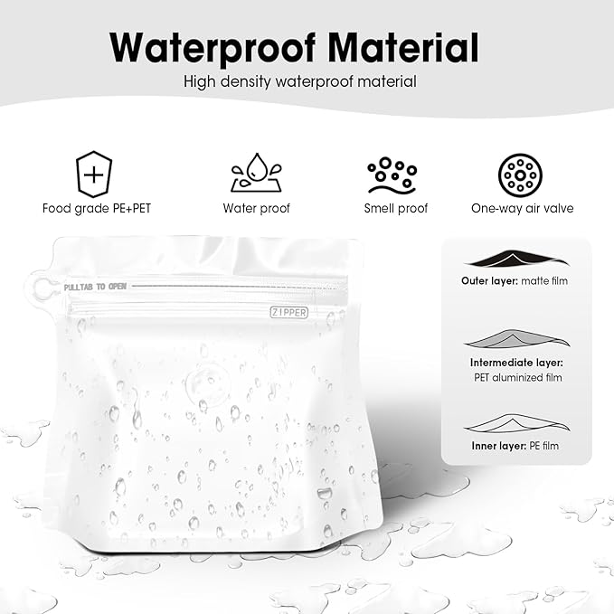 8oz 1/2 lb 60pcs Coffee Bags with Valve,Vented Coffee Bag Barrier Bag Store Bags Coffee Packaging Storage Pouches Stand-up Bag for Food Diamond Shaped Need to Use Heat Sealing Machine （White）