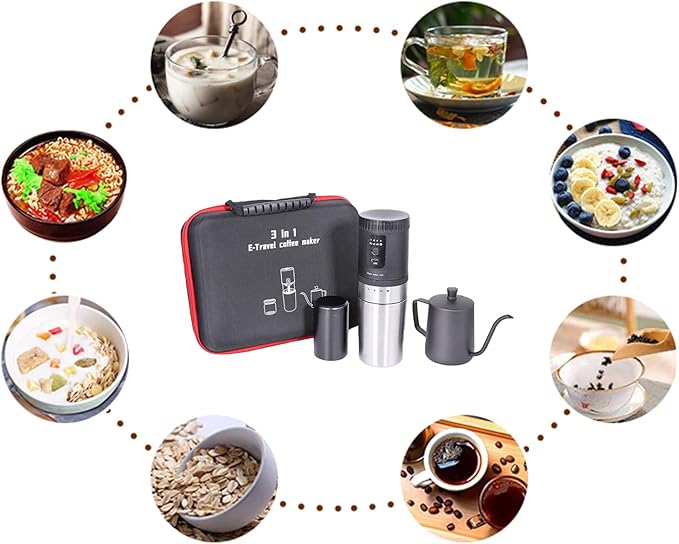 SOTECH 3 in 1 Portable Coffee Maker Electric Burr Coffee Grinder Black Pour Over Kettle Coffee Bean Storage For Travel Hiking Picnic Camping