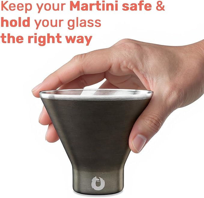 Snowfox Premium Vacuum Insulated Stainless Steel 22oz Cocktail Shaker and 4 Martini Glass Set, Home Bar Accessories, Elegant Drink Mixer, Leak, Proof Lid With Jigger & Built, In Strainer
