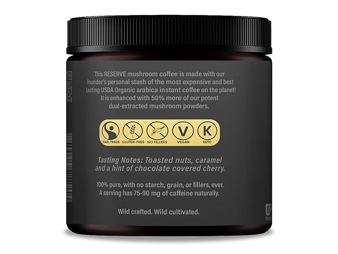 La Republica Founders Reserve Instant Mushroom Coffee Organic (35 Servings), Full Fruiting Bodies, 50% More Shrooms, Small Batch