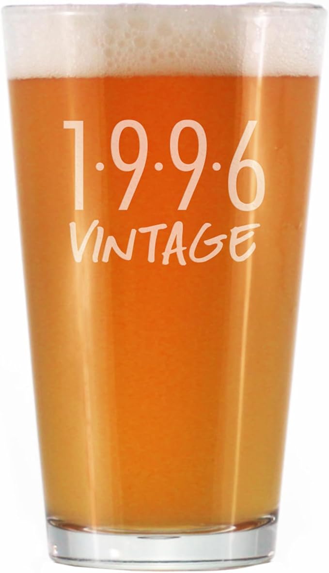 Vintage 1996 Pint Glass for Beer - 29th Birthday Gifts for Men or Women Turning 29 - Fun Bday Party Decor - 16 oz